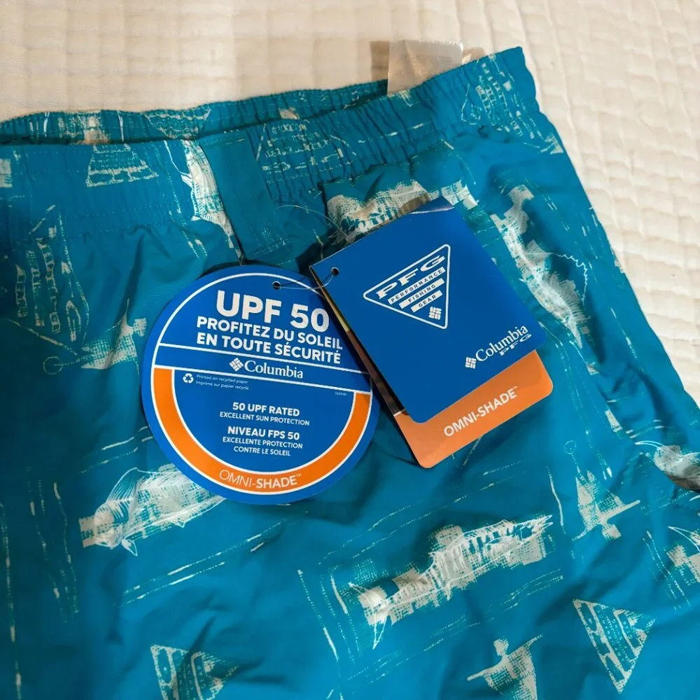 NWT Columbia PFG Blue Fish Print Super Backcast Water Shorts – Men’s XXL‎